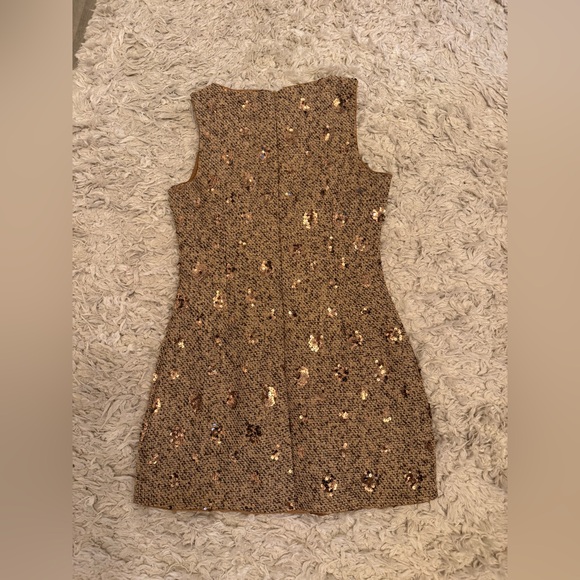 Brown Party Women's Mixed Tweed Fabric With Sequins Design mini Dress. - Picture 8 of 13